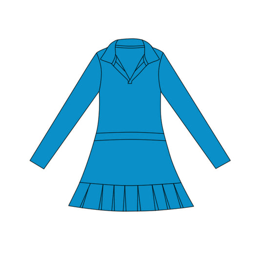 ( Moq 5 ) Preorder Baby Girls Blue Long Sleeve Ruffle Knee Length Yoga Dress