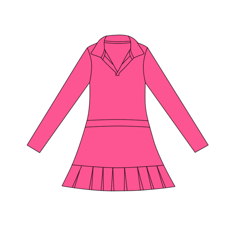 ( Moq 5 ) Preorder Baby Girls Hot Pink Long Sleeve Ruffle Knee Length Yoga Dress