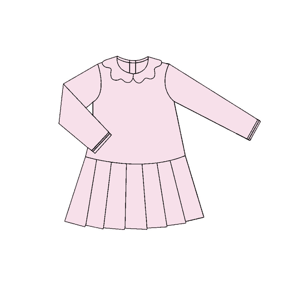 ( Moq 5 ) Preorder Baby Girls Long Sleeves Pink Ruffle Yoga Active Knee Length Dress