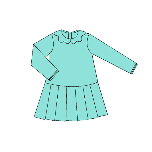 ( Moq 5 ) Preorder Baby Girls Long Sleeves Green Ruffle Yoga Active Knee Length Dress