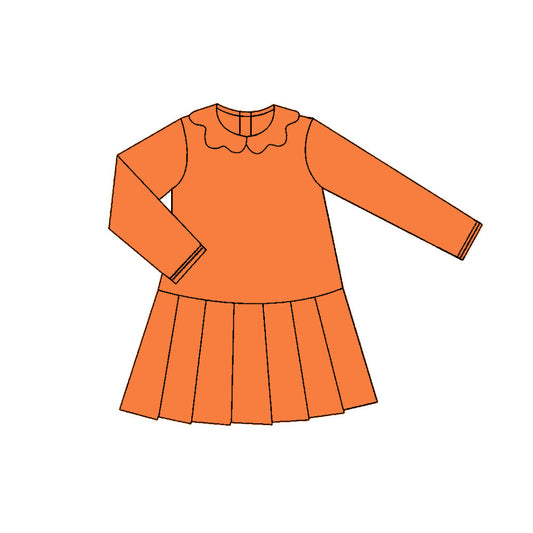 ( Moq 5 ) Preorder Baby Girls Orange Long Sleeves Yoga Active Knee Length Dress