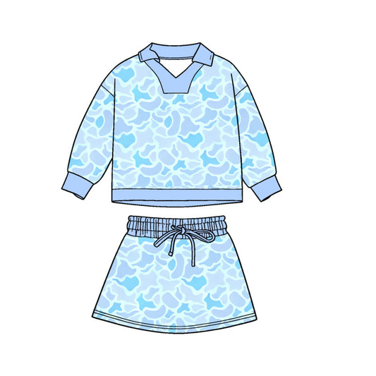 ( Moq 5 ) Preorder Baby Girls Long Sleeves Camo Shirt Skirt Clothes Set