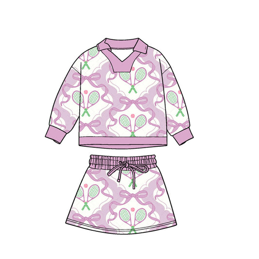 ( Moq 5 ) Preorder Baby Girls Long Sleeves Bows Tennis Shirt Skirt Shorts Clothes Set