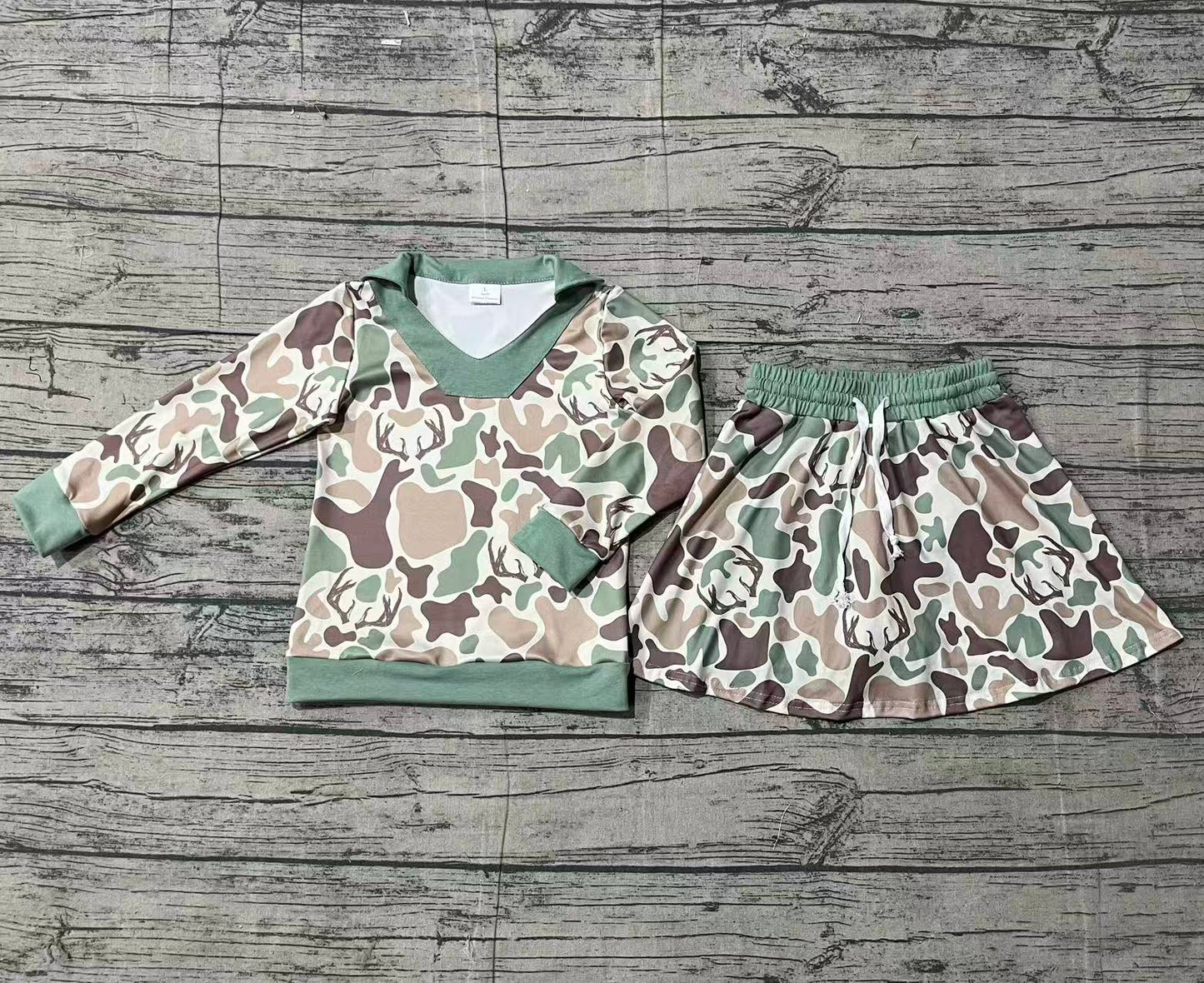 Baby Girls Long Sleeves Deer Camo Shirt Skirt Shorts Hunting Clothes Set RTS