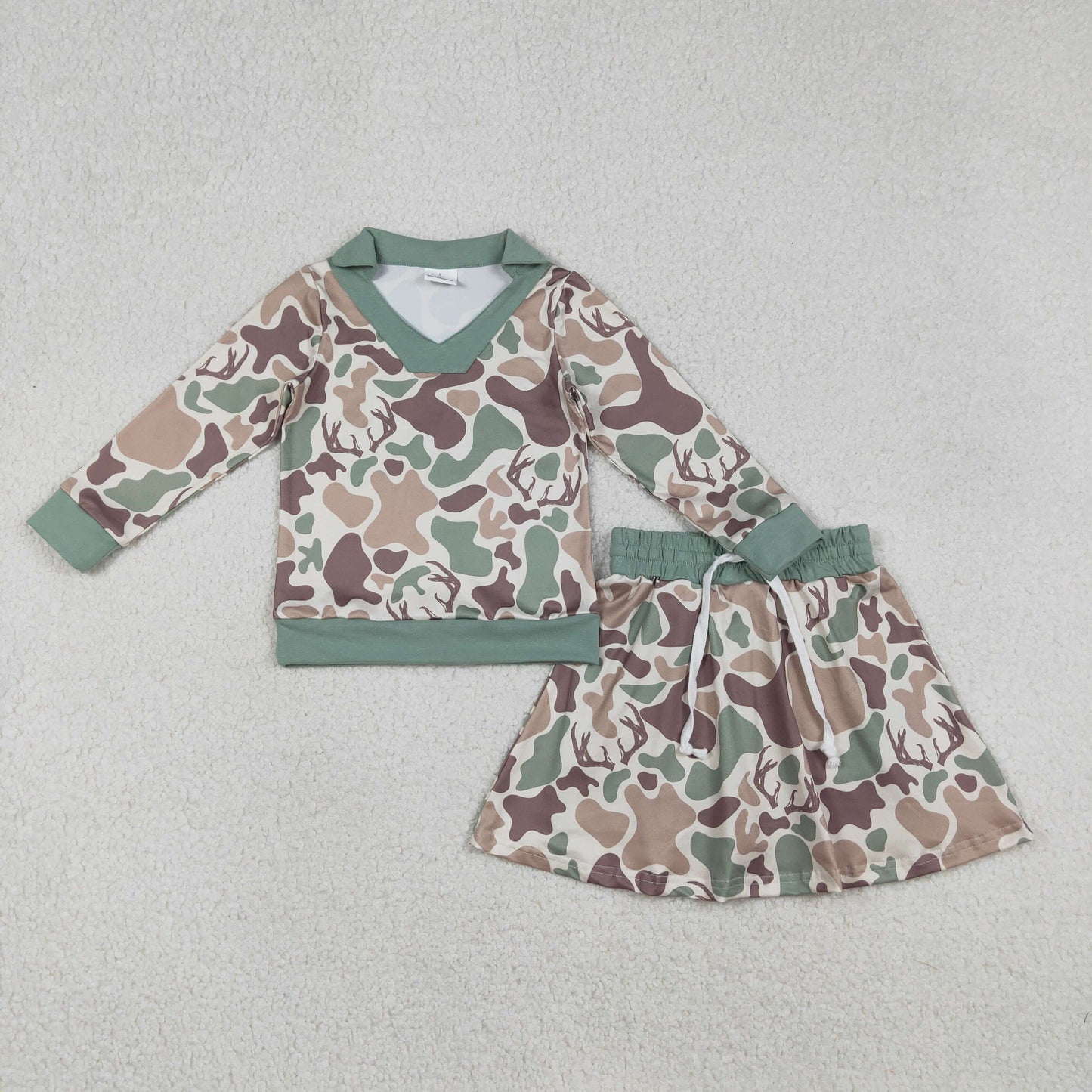 Sibling Baby Girls Southern Camo Long Sleeve Top Skirt Shorts Clothes Sets