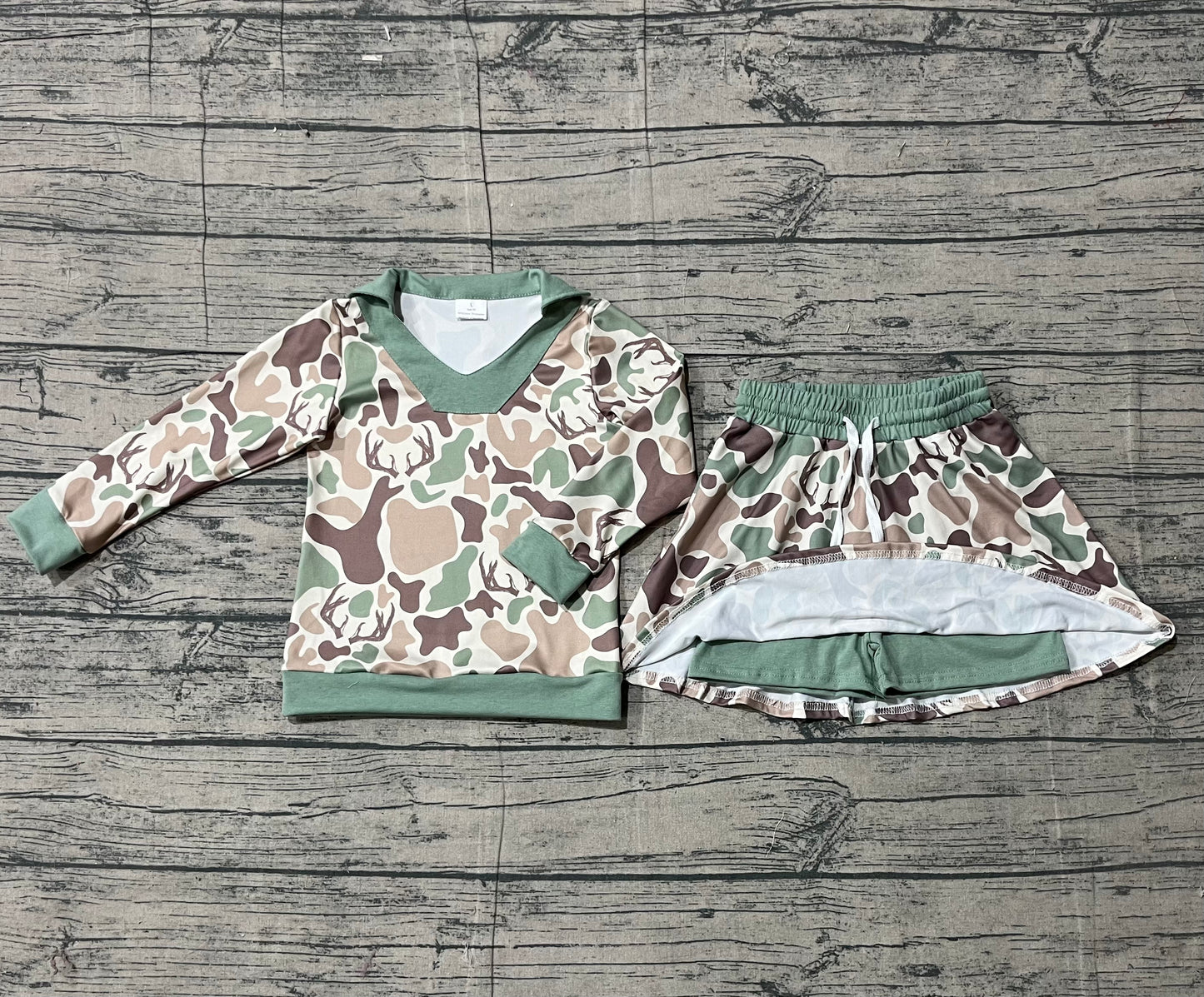 Baby Girls Long Sleeves Deer Camo Shirt Skirt Shorts Hunting Clothes Set RTS
