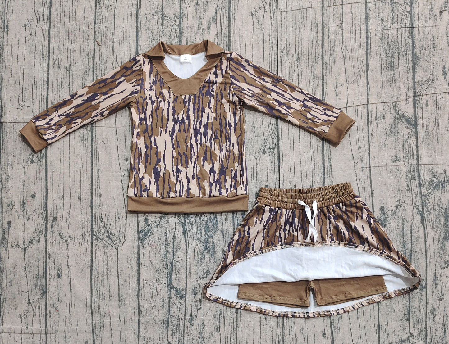 Baby Girls KIds Camo Long Sleeves Shirt Skirt Shorts Clothes Set RTS