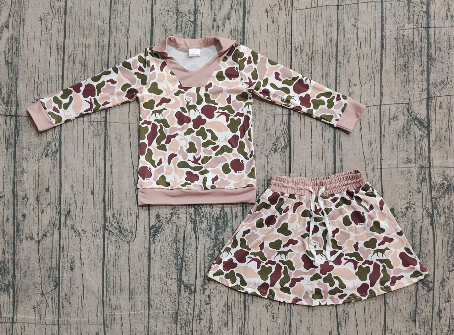 Baby Girls Long Sleeves Dogs turkey Deer Shirt Skirt Shorts Clothes Camo Set RTS