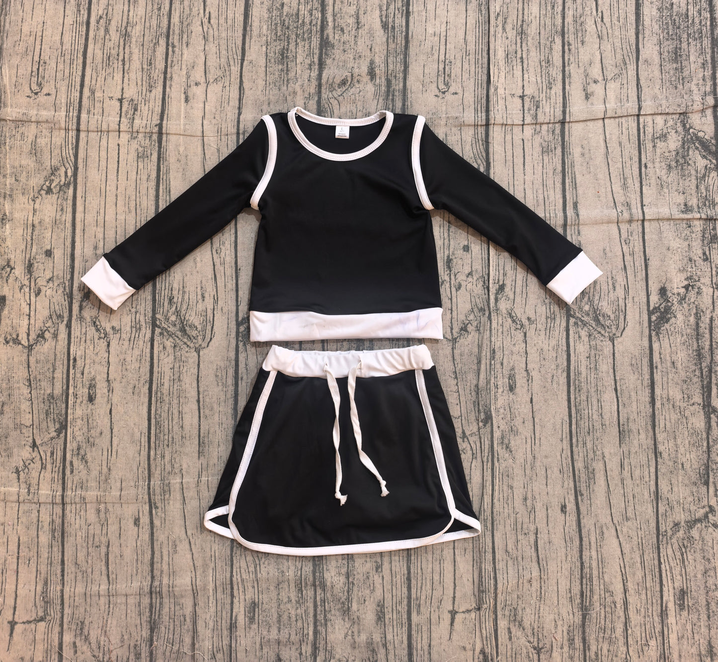 Baby Girls Kids Black Long Sleeve Shirt Skirts Shorts Yoga Clothes Set RTS