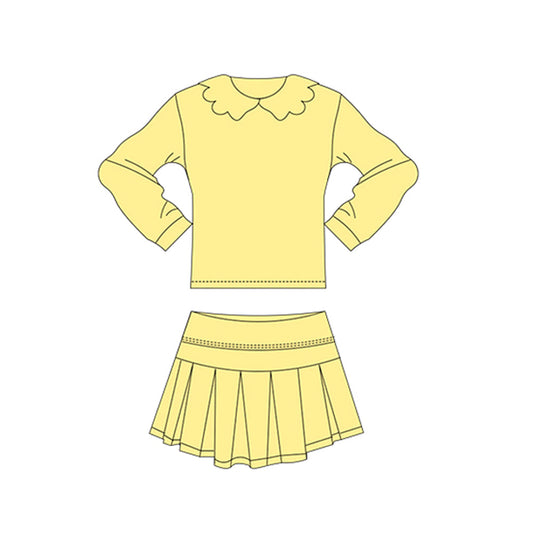 ( Moq 5 ) Preorder Baby Girls Long Sleeves Tops Shorts Skirt Yoga Clothes Yellow Set