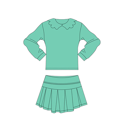 ( Moq 5 ) Preorder Baby Girls Sleeveless Buttons Tops Shorts Skirt Yoga Clothes Green Set