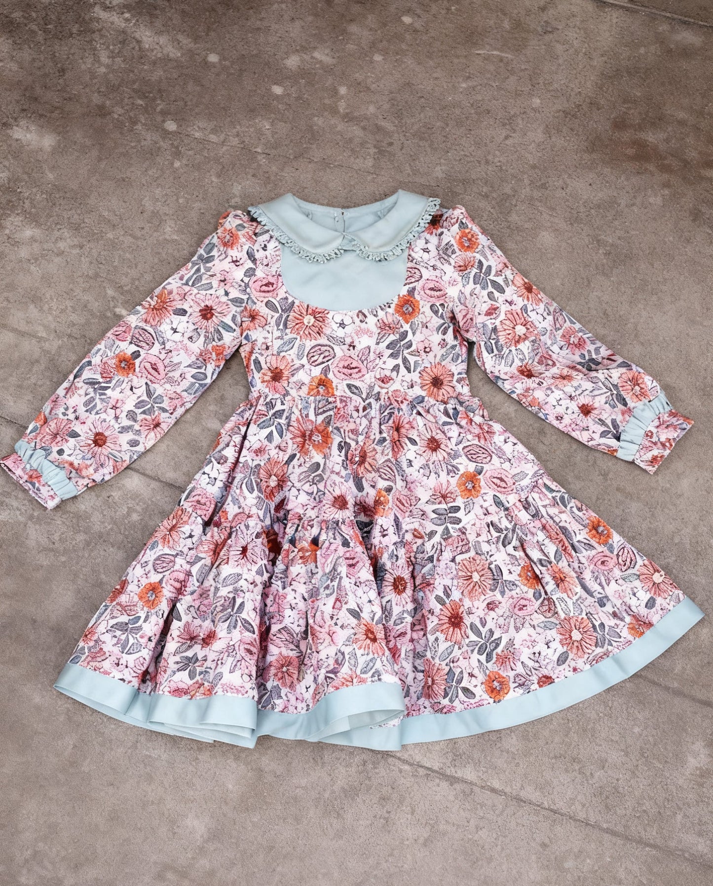 ( Moq 5 ) Preorder Baby Girls Long Sleeves Flowers Ruffle Knee Length Dress