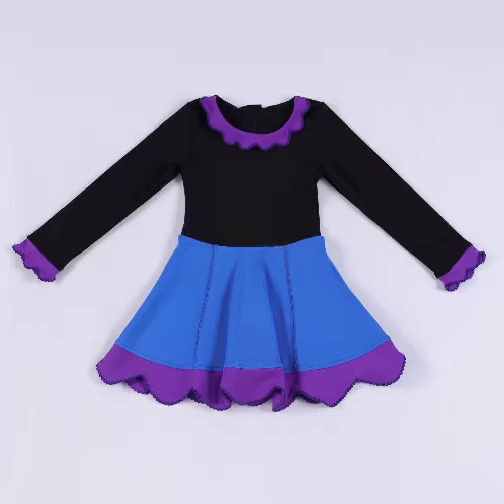( Moq 5 ) Preorder Baby Girls Black Long Sleeves Yoga Ruffle Knee length Dress