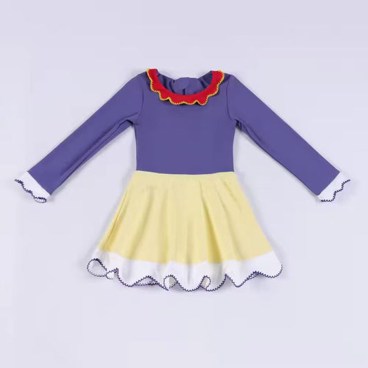 ( Moq 5 ) Preorder Baby Girls Kids Long Sleeves Purple Yellow Yoga Ruffle Knee length Dress