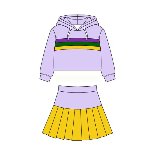 ( Moq 5 ) Preorder Baby Girls Lavender Long Sleeves Hoodie Shirt Skirt Shorts Yoga Mardi Gras Set
