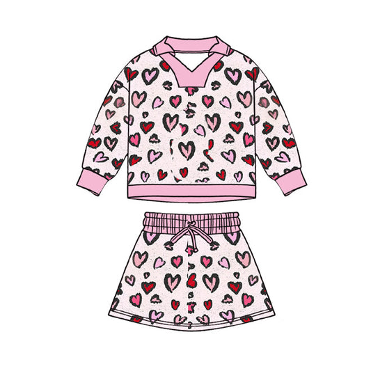 ( Moq 5 ) Preorder Baby Girls Leopard Hearts Tops Skirt Shorts Valentines Clothes Set