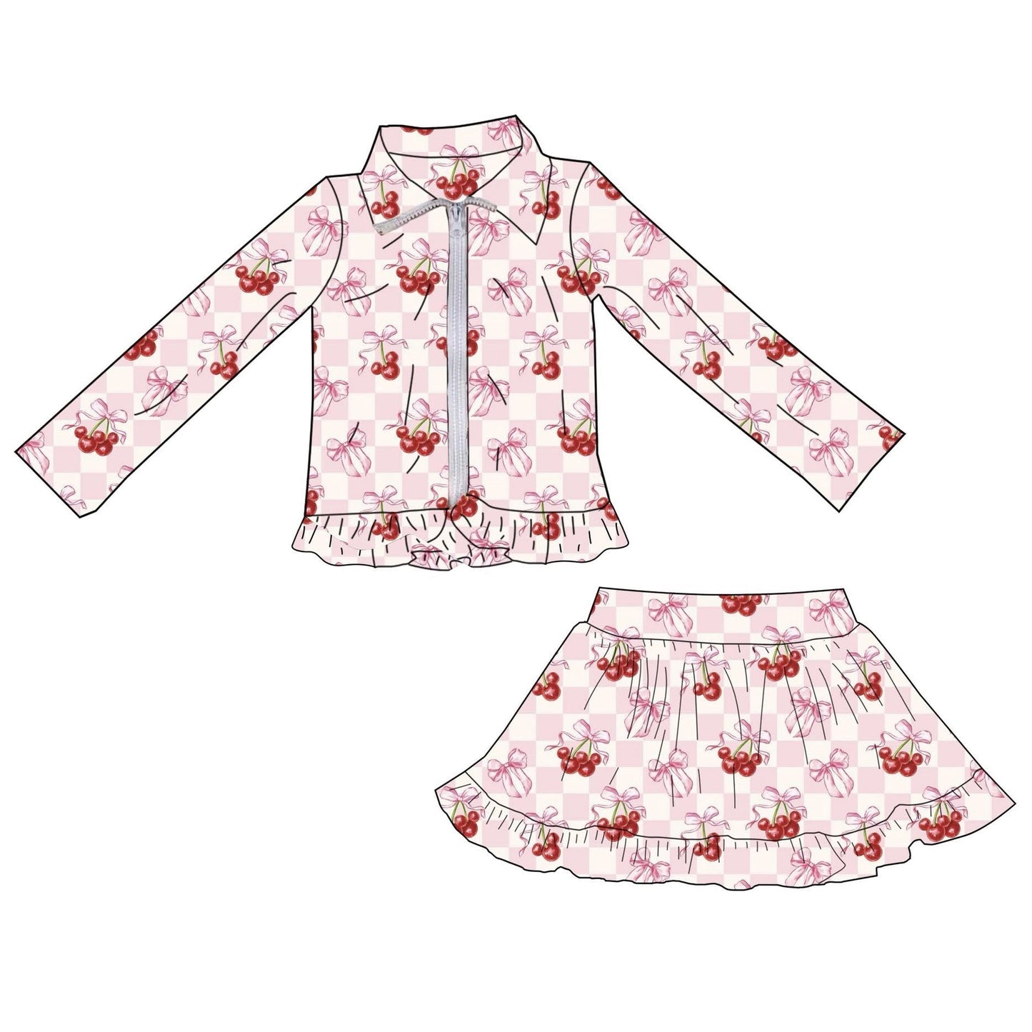 ( Moq 5 ) Preorder Baby Girls Long Sleeves Bows Zipper Jacket Skirt Shorts Yoga Clothes Set