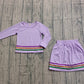 Baby Girls Purple Long Sleeves Stripes Shirt Skirt Mardi Gras Clothes Set RTS