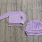 Baby Girls Purple Long Sleeves Stripes Shirt Skirt Mardi Gras Clothes Set RTS