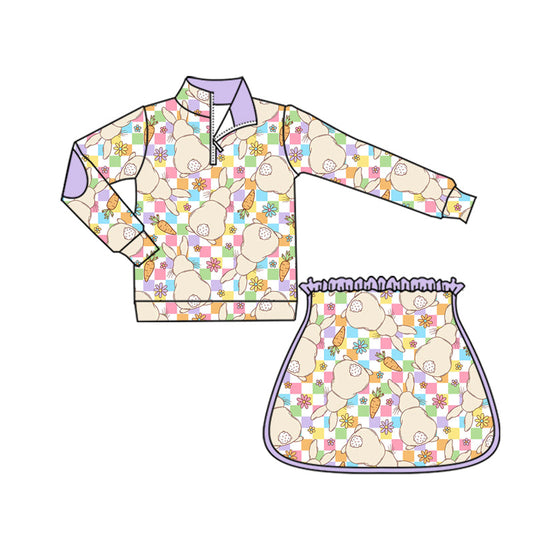 ( Moq 5 ) Preorder Baby Girls Long Sleeves Rabbits Carrots Flowers Zipper Tops Skirt Shorts Easter Yoga Set