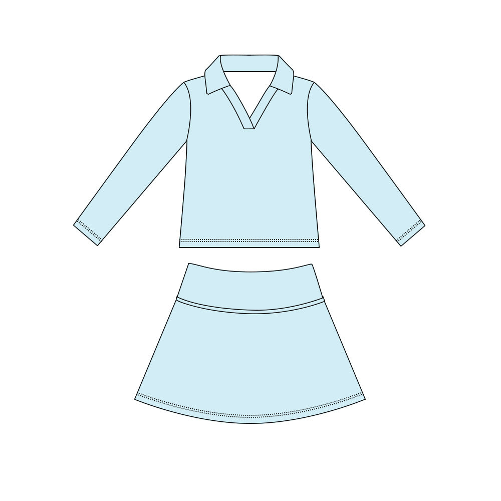 ( Moq 5 ) Preorder Baby Girls Kids Long Sleeves Light Blue Shirt Skirt Shorts Yoga Active Set Clothes