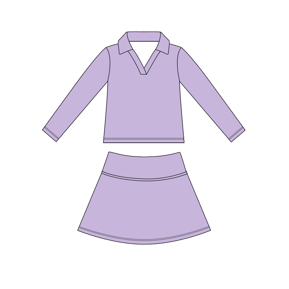 ( Moq 5 ) Preorder Baby Girls Kids Long Sleeves Purple Shirt Skirt Shorts Yoga Active Set Clothes