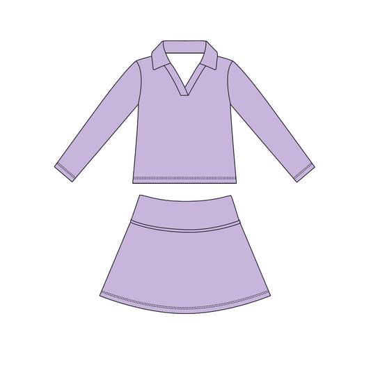 ( Moq 5 ) Preorder Baby Girls Kids Long Sleeves Purple Shirt Skirt Shorts Yoga Active Set Clothes