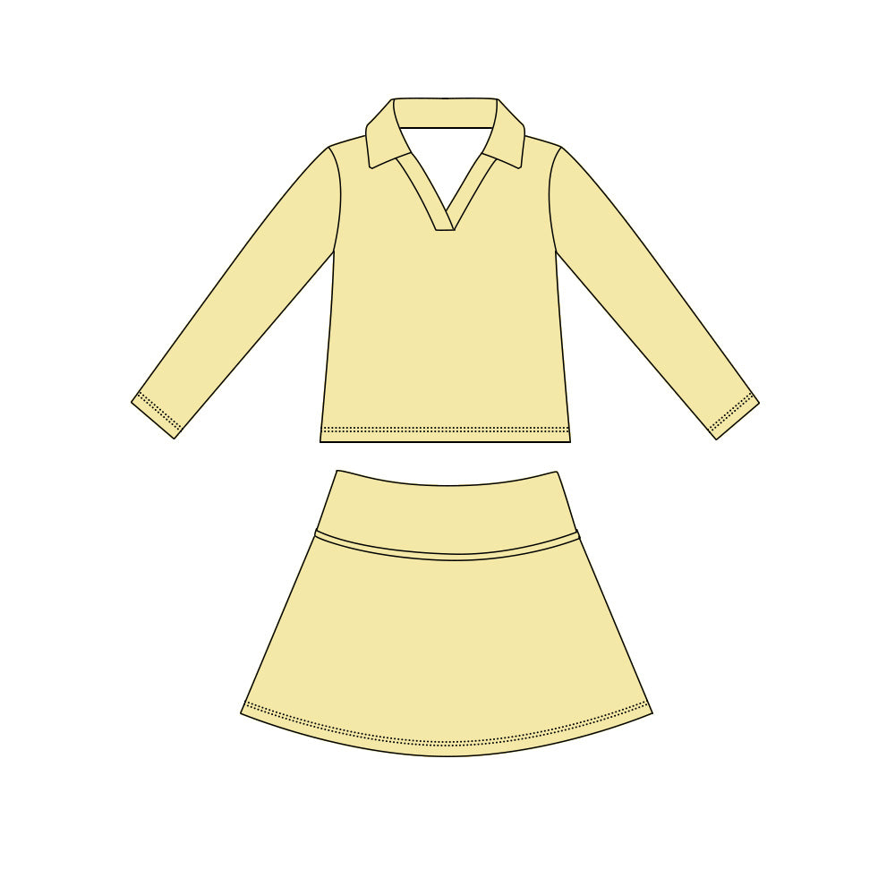 ( Moq 5 ) Preorder Baby Girls Kids Long Sleeves Yellow Shirt Skirt Shorts Yoga Active Set Clothes