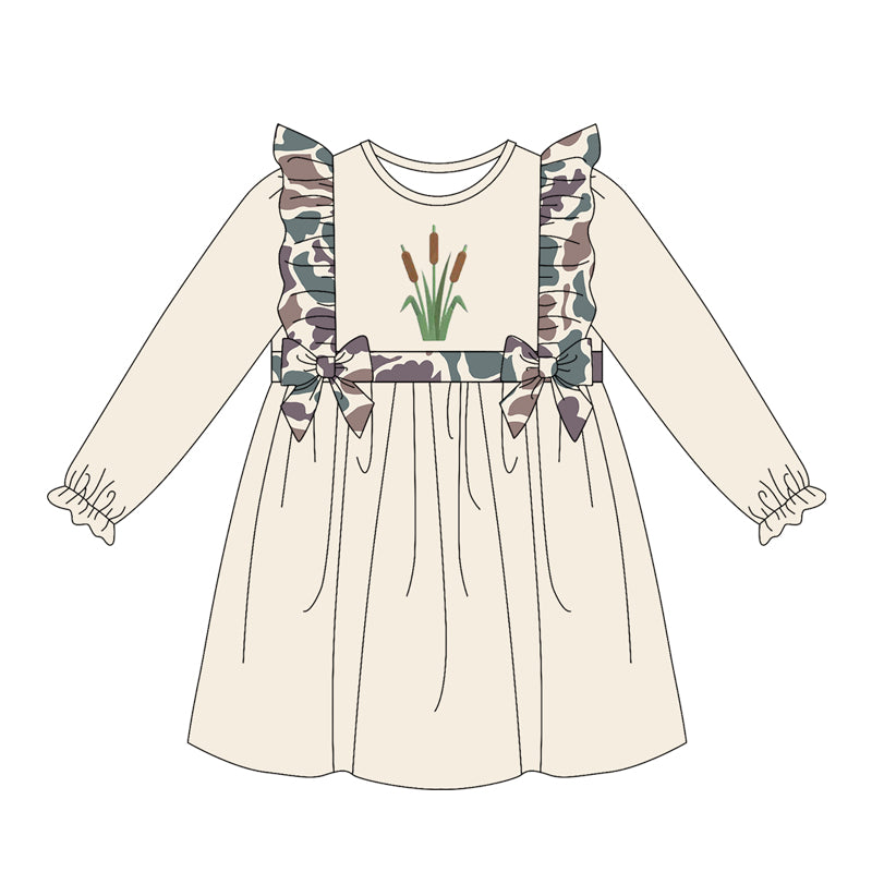 ( Moq 5 ) Preorder Baby Girls Toddler Long Sleeves Camo Ruffle Knee Length Dress