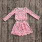 ( No moq ) Preorder Baby Girls Stripes Castles Scallop Tops Bows Skirt Shorts Set Yoga Active Pink Clothes