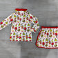 ( No moq ) Preorder Baby Girls Kids Long Sleeves Green Face Zipper Shirt Skirt Shorts Christmas Set Clothes