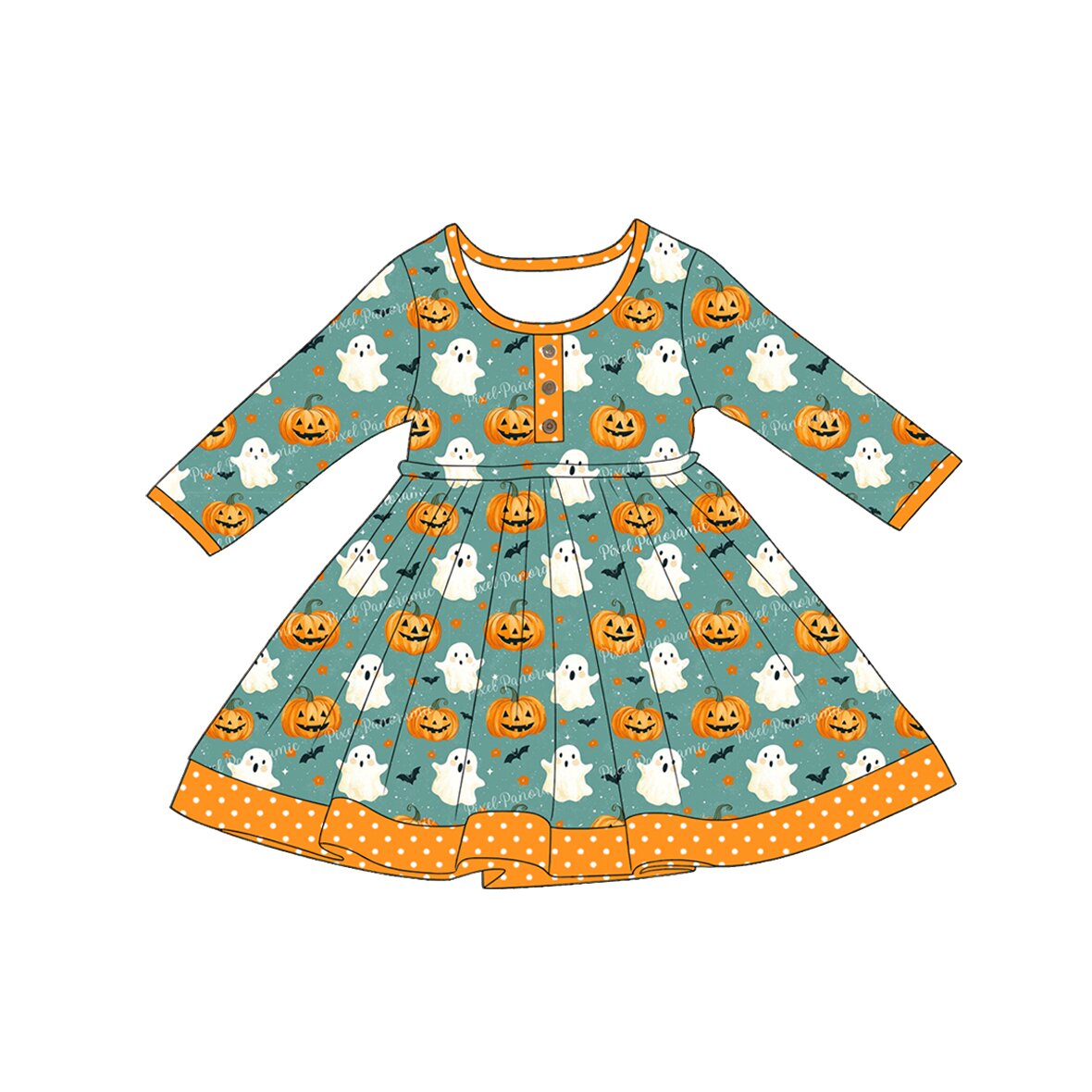 ( Moq 5 ) Preorder Baby Girls Kids Ghosts Pumpkins Knee Length Dress Halloween Clothes