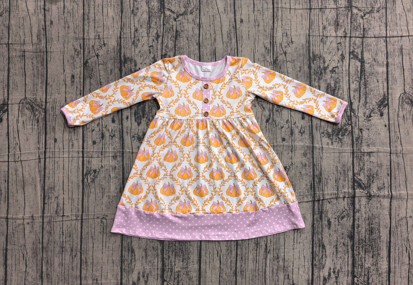 ( No moq ) Preorder Baby Girls Kids Pumpkins Bows Knee Length Dress Fall Clothes