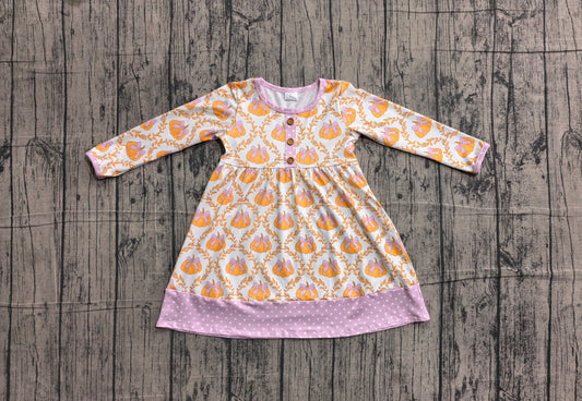( No moq ) Preorder Baby Girls Kids Pumpkins Bows Knee Length Dress Fall Clothes