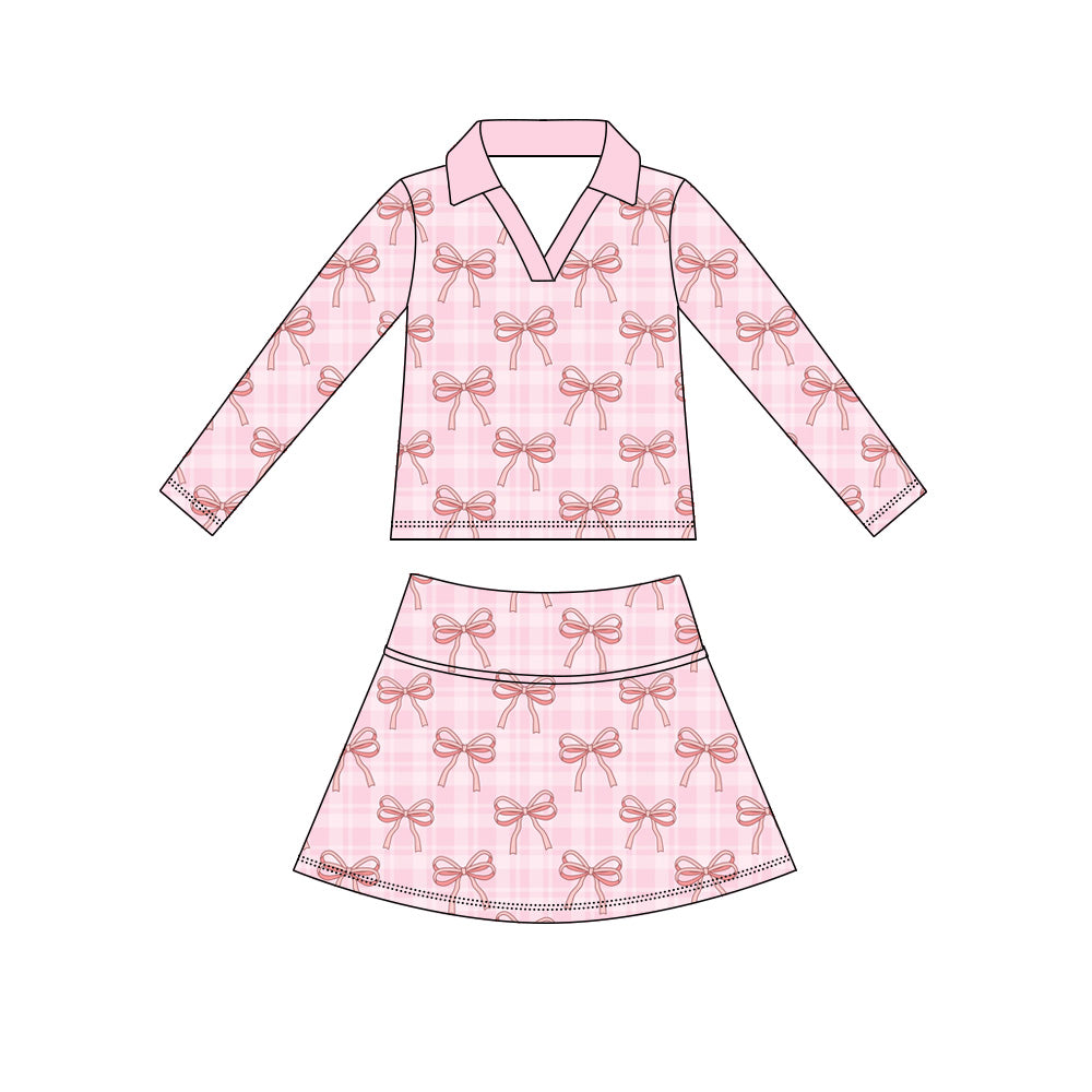 ( Moq 5 ) Preorder Baby Girls Kids Bows Pink Plaid Shirt Skirt Shorts Yoga Active Set Clothes