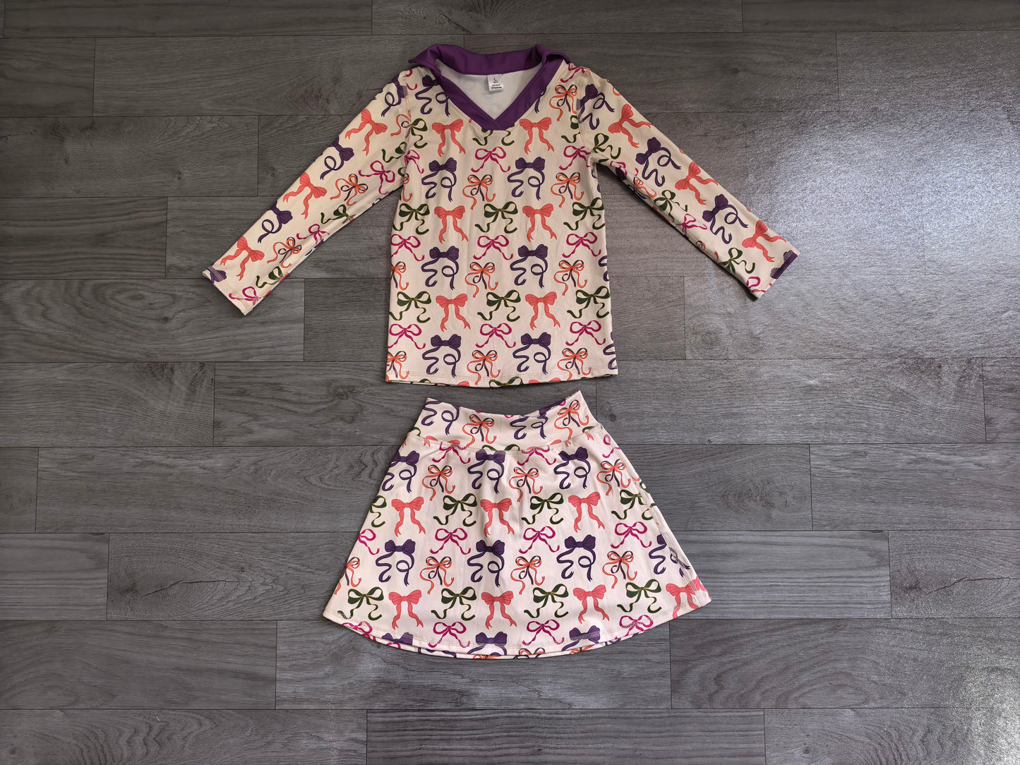( No moq ) Preorder Baby Girls Kids Bows Halloween Pullover Skirt Shorts Yoga Active Set Clothes