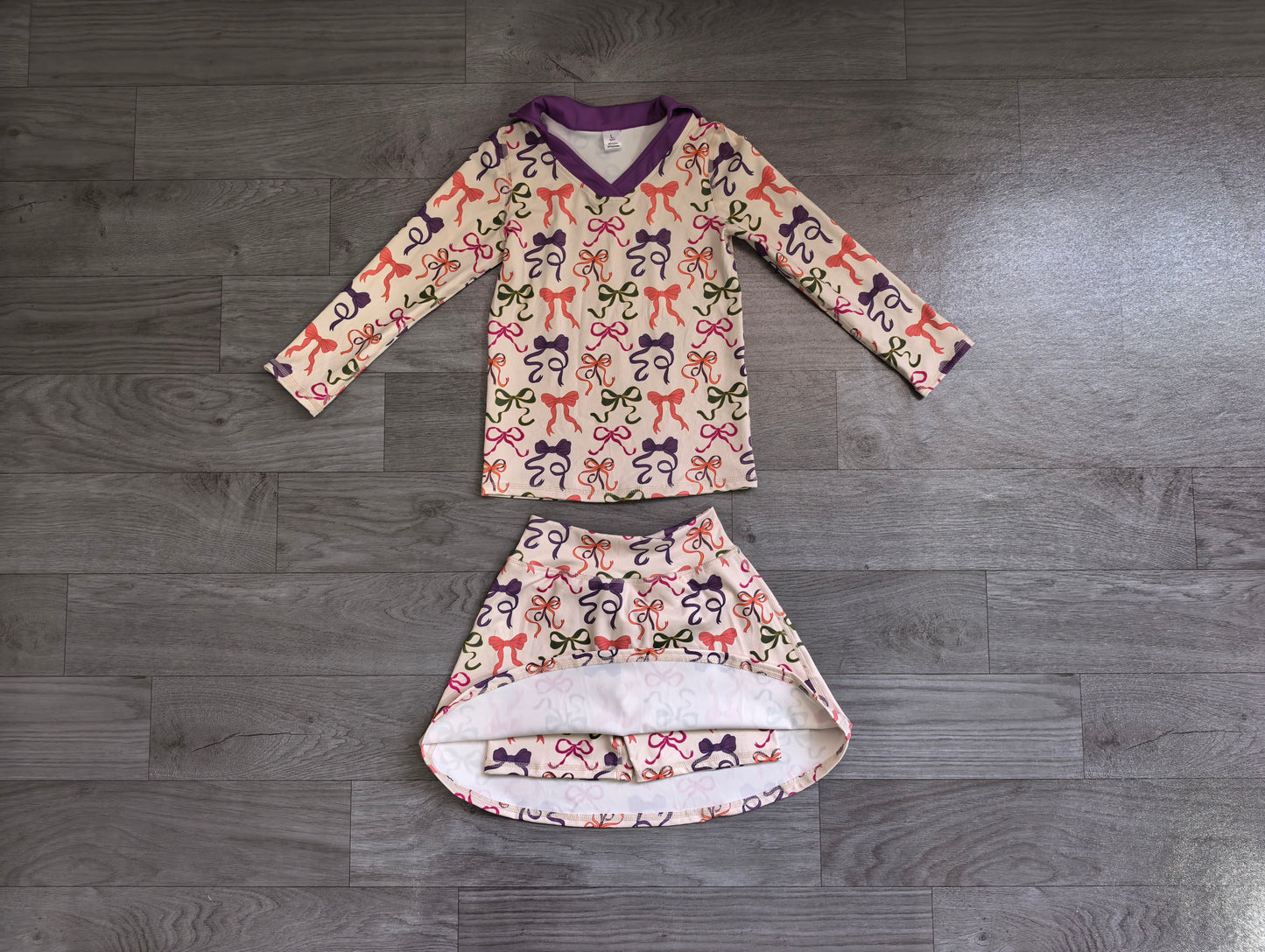 ( No moq ) Preorder Baby Girls Kids Bows Halloween Pullover Skirt Shorts Yoga Active Set Clothes