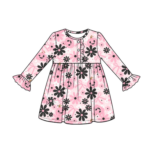 ( Moq 5 ) Preorder Baby Girls Kids Pumpkins Bows Flower Knee Length Dress Fall Clothes