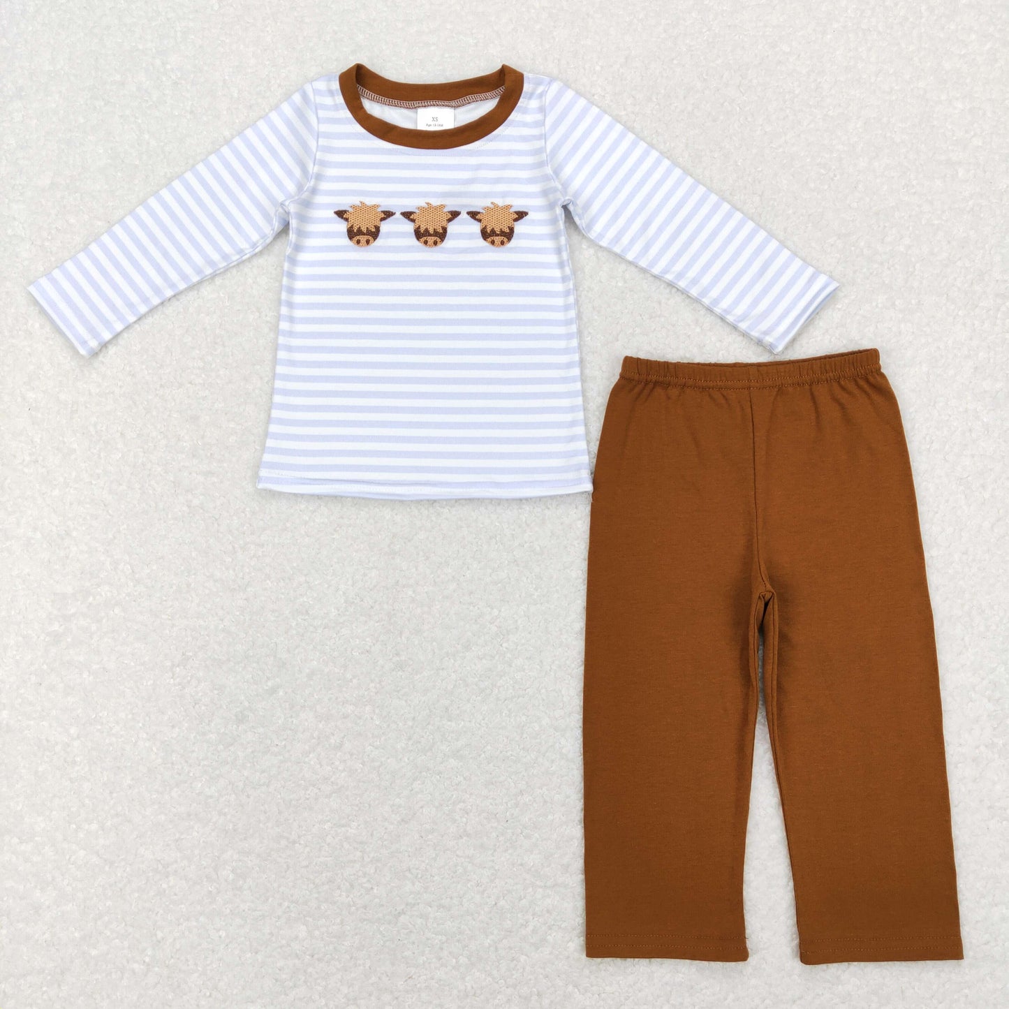 BLP0377 Baby Boy Long Sleeves Embroidery Cow Stripes Shirt Cotton Pants Western Set