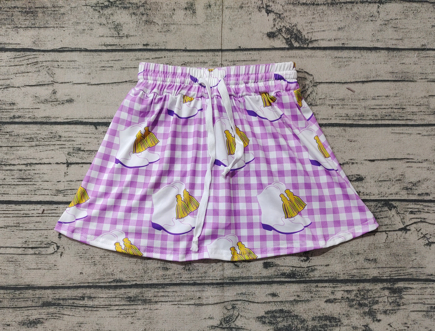 Baby Girl Mardi Gras Checkered Boots Skort  Shorts Skirt