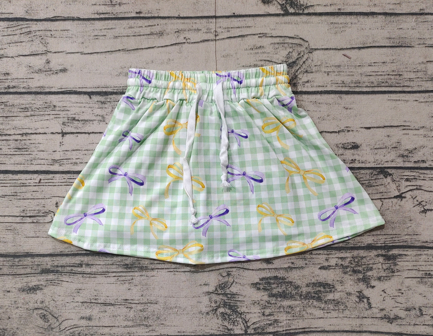 Baby Girl Mardi Gras Checkered Bows Skort Shorts Skirt