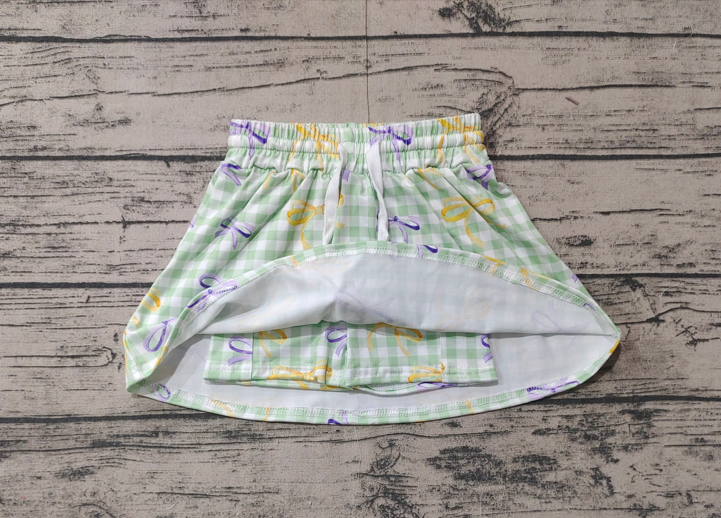 Baby Girl Mardi Gras Checkered Bows Skort Shorts Skirt