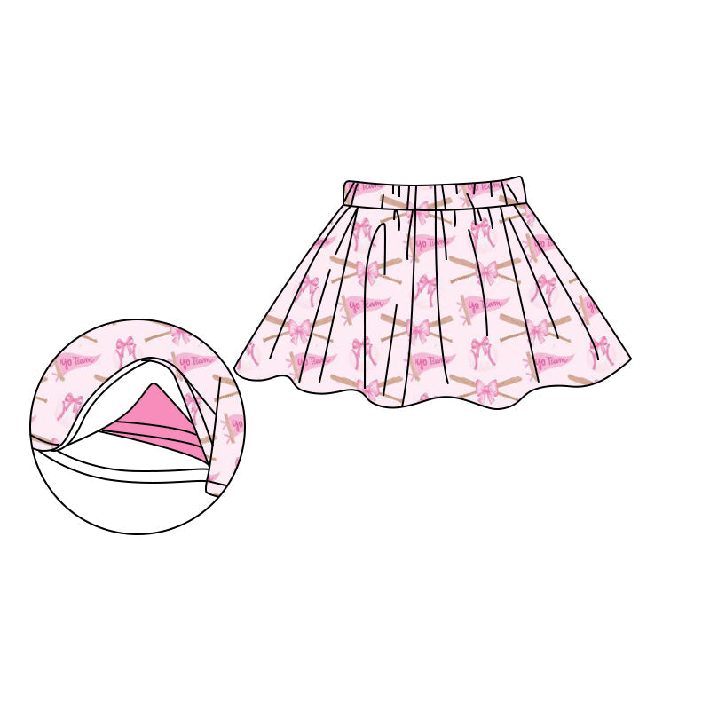 Preorder Baby Girl Kids Pink Bows Baseball Summer Bottom Skirt Shorts Skort