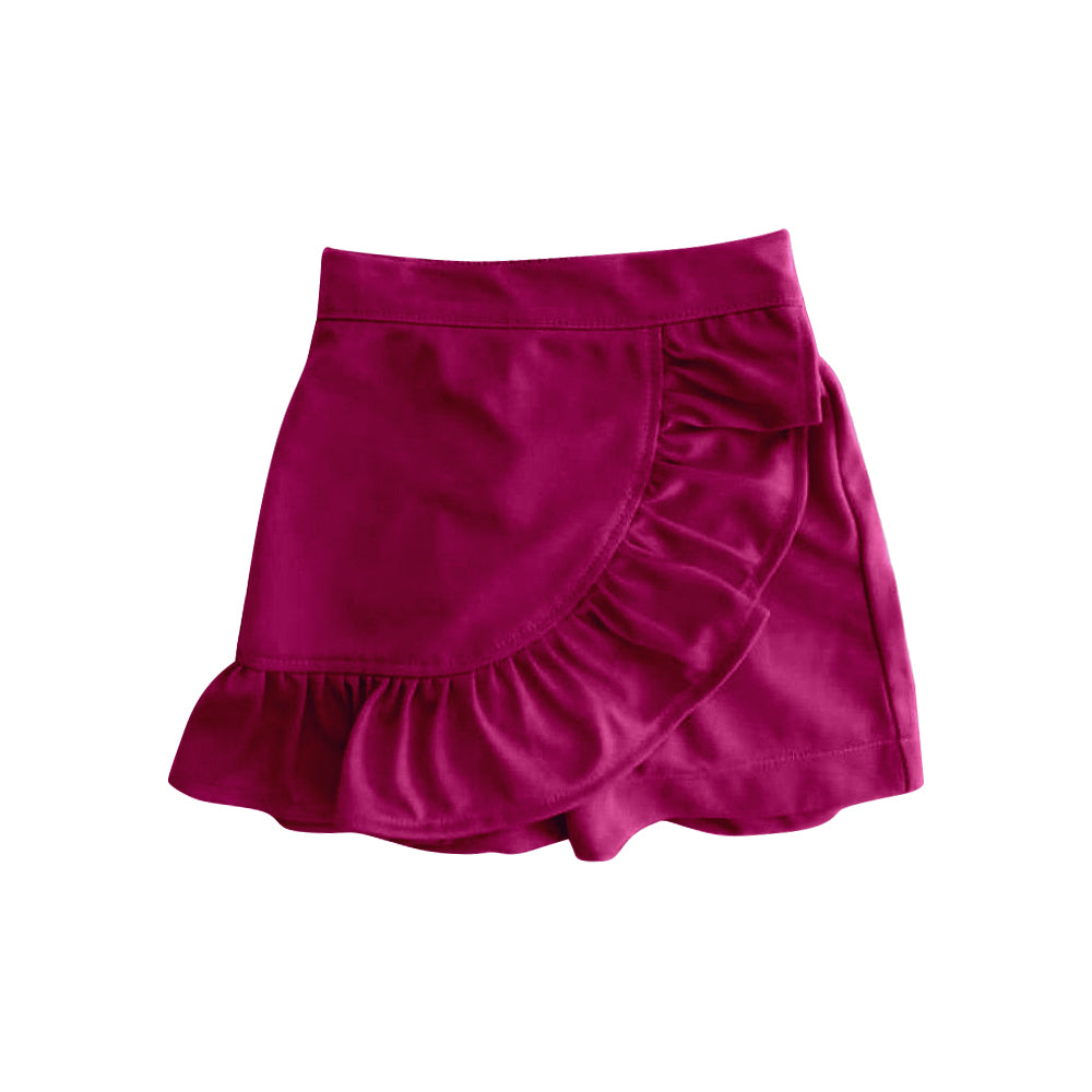 Preorder Baby Girl Kids Ruffle Wine Red Shorts Skirt Skort Clothes ( Moq 5 )
