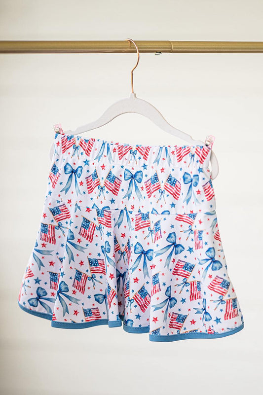 ( Moq 5 ) Preorder Baby Girl Flags Stars Bows 4th Of July Shorts Skirt Skort