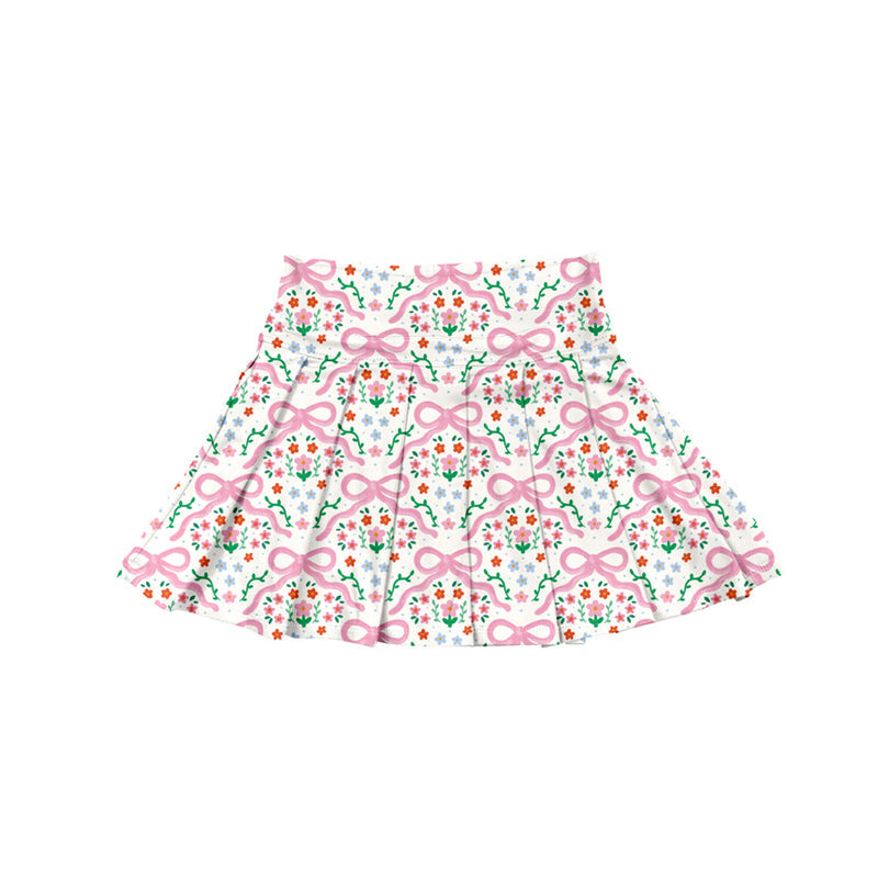 ( Moq 5 ) Preorder Baby Girl Bows Floral Summer Yoga Active Skirts Shorts Skorts Bottom