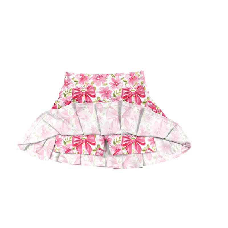 ( Moq 5 ) Preorder Baby Girl Pink Bows Flower Summer Yoga Active Skirts Shorts Skorts Bottom
