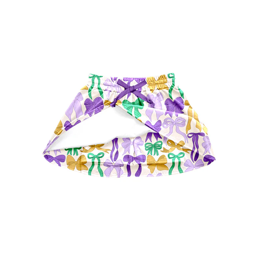 ( Moq 5 ) Preorder Girl Kids Mardi Gras Bows Shorts Skirt Skort Bottom
