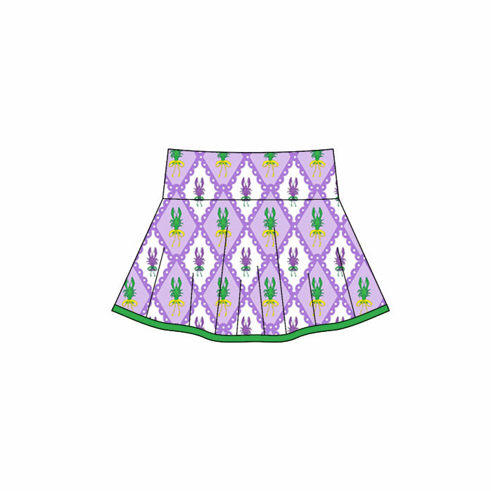 ( Moq 5 ) Preorder Baby Girls Plaid Crawfish Mardi Gras Yoga Skirt Shorts Skort