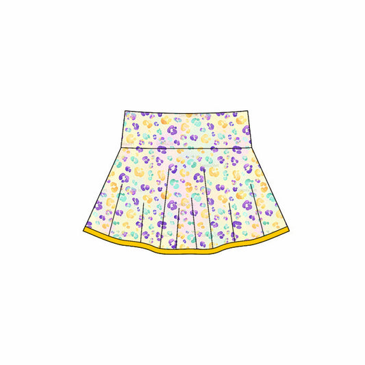 ( Moq 5 ) Preorder Baby Girls Kids Mardi Gras Leopard Yoga Skirt Shorts Skort